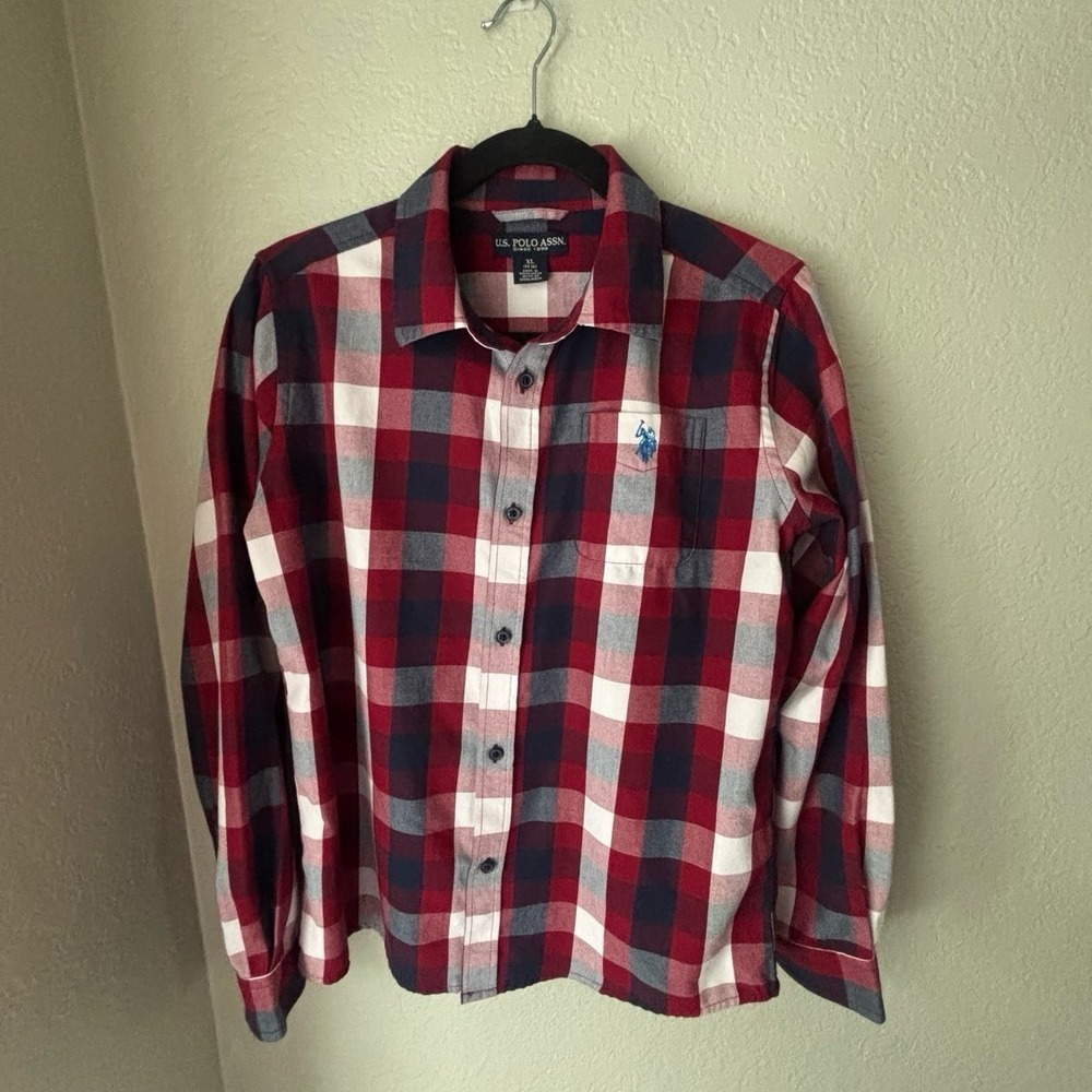 Boys Plaid U.S. Polo Assn. Long Sleeve Button Up XL Shirt